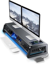 All-in-One Dual Monitor Stand Riser W/ 2 Drawers 8USB Ports & Wireless Charging picture
