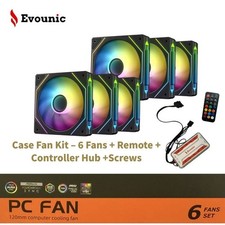 6-Pack 120mm 6pin Cooling ARGB Case Fan Kit w/Remote Control & Controller Hub picture