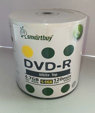 100 Smartbuy 16X DVD-R 4.7GB White Top Non Printable Blank Recording Disc picture