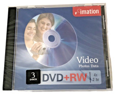 Imation DVD+RW 4x Speed 2 Hour Video Capacity Photos Data 3 Pack New and Sealed picture