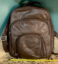 Levenger Large 16x14 Chocolate Brown Leather Utility Laptop Backpack Bag picture