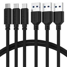 SABRENT [3-Pack 22AWG Premium 6ft USB-C to USB A 3.0 Sync and 6-FT, Black picture