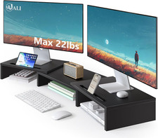 Wooden Dual Monitor Stand Riser with Slots Up to 22lbs, Extra Long 44.49 Inches picture