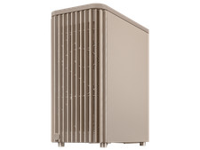 ASUS ProArt PA401 Wood Edition Beige ATX case features a tempered glass panel, picture
