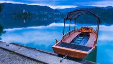 Landscape slovenia lake bled boat vehicle outdoors water Custom Gaming Mat Desk picture