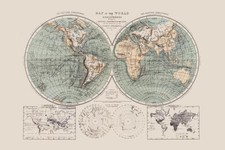1869 World Hemispheres and Natural Features Antique Style Map Cool Wall Art P... picture