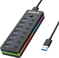 USB Hub with RGB LED Strip,7 Port USB Splitter for Pc,Gaming | USB 3.0 Hub Data  picture