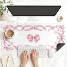 Cosovia Scalloped Gaming Mouse Pad Desk Mat, Cute Bow Pink, 35.4