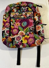 Vera Bradley Quilted Black Colorful Floral Large Backpack Bookbag Laptop Holder picture