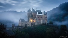 Landscape architecture tower castle trees forest mist Custom Gaming Mat Desk picture