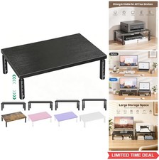 Monitor Stand Riser 4 Level Adjustable Wood 44 lb Capacity Black Desk Organizer picture