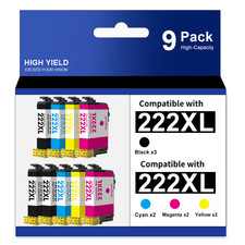 9 Pack BCMY T222XL 222XL Replacement Ink Cartridges with WF-2960 XP-5200 Printer picture