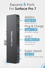 TWO Lention 6-in-1 USB-C Dock/hub Microsoft Surface Pro 7 HDMI USB 3.0 SD CS34 picture