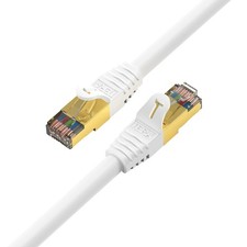 Premium CAT7 Double Shielded 10 Gigabit 600MHz Patch Cable RJ45 White 7 Ft picture
