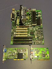 AOpen AX6B PLUS ATX Slot 1 with Pentium III 650MHz, AGP card, and sound card picture