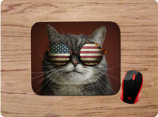 PATRIOTIC AMERICAN FLAG KITTY CAT NEOPRENE NON-SLIP SOFT MOUSE PAD USA SHIP picture