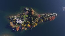 Landscape nature aerial view water trees forest lake Custom Gaming Mat Desk picture