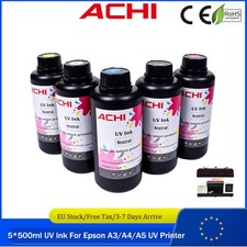 ACHI 5*500ml UV INK For Epson A3 A4 A5 UV Printer CMYKW Neutral Ink EU Stock picture