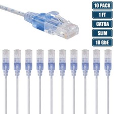 10 Pcs 1FT CAT6A RJ45 Slim Ethernet LAN Network Cable Copper Wire 30AWG White picture