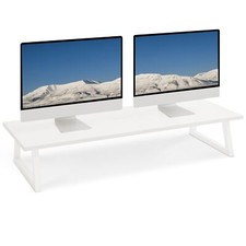 31.5 inch White Dual Monitor Riser Wood Steel TV Stand Office Desk Organization picture