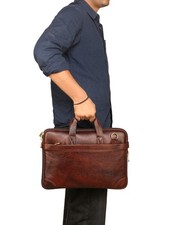 Men Slim Laptop Bag Business Messenger, Office Work Dark Brown Leather Briefcase picture