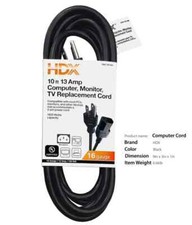 HDX 10 ft. 13 Amp Black Computer, Monitor, TV Replacement Cord 16 gauge picture