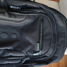 black Targus Spruce EcoSmart laptop backpack, featuring a textured front panel picture