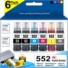 T552 552XL 6-Pack Ink Bottles: Black+PB+Cyan+Magenta+Yellow+Gray for ET-8550/850 picture