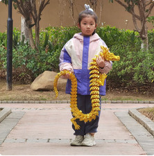 3D printed golden-colored 1.5meter-long open-mouthed five-clawed dragon figurine picture