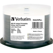 50 VERBATIM Blu-Ray 16X BD-R 25GB DataLifePlus White Inkjet Hub Printable 97339 picture