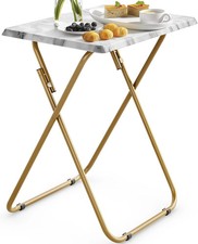 Folding TV Tray Table, No Assembly TV Tray with Marble-Look Top | Versatile TV T picture