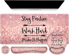 Mouse Pad,Large Pink Desk Mat Set, 4In1 XXL Mousepad + Keyboard Wrist Rest+Mouse picture