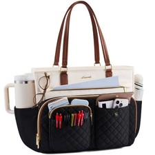 LOVEVOOK Teacher Tote Bag for Women Work, Laptop 15.6 Inch, Black-beige-brown picture