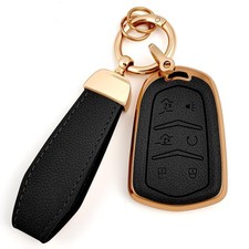Soft TPU & Leather 6 Buttons Key Fob Cover, Compatible with Cadillac Escalade... picture